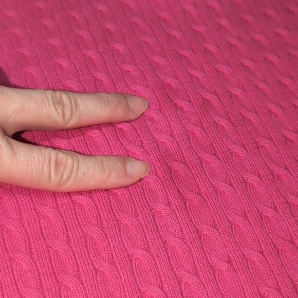 Tommy Hilfiger Pima Cotton Cable Knit Sweater Barbie Pink Vneck Pullover - Picture 9 of 11
